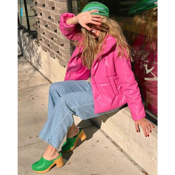 Free People Jules Kae Pink Vegan Leather Puffer Jacket - Picture 1 of 16